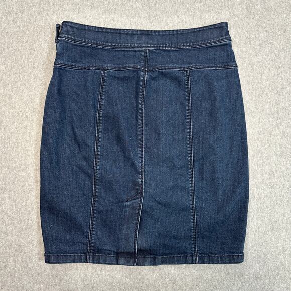 Ann Taylor Petite Blue Jean Pencil Skirt WMNS 4P Dark Wash Denim Kick Pleat - Picture 2 of 6